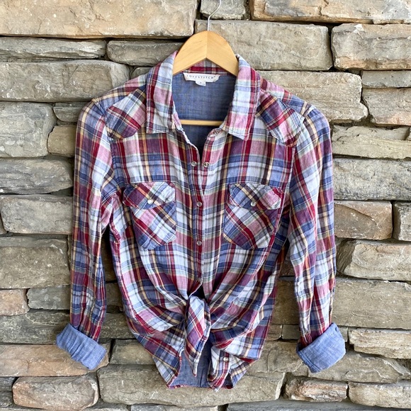 Love Stitch Tops - Love Stitch Distressed Plaid Button Down Snap